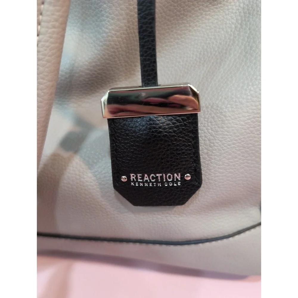 Kenneth Cole Reaction Gray Faux Leather Textured Gray Satchel with Logo Charm